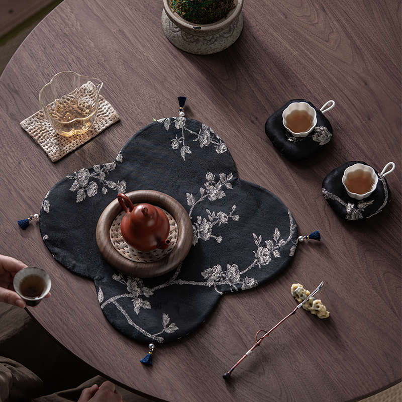 新中式织锦刺绣绸缎提花高端杯垫家用轻奢桌布茶艺茶道壶垫布垫子