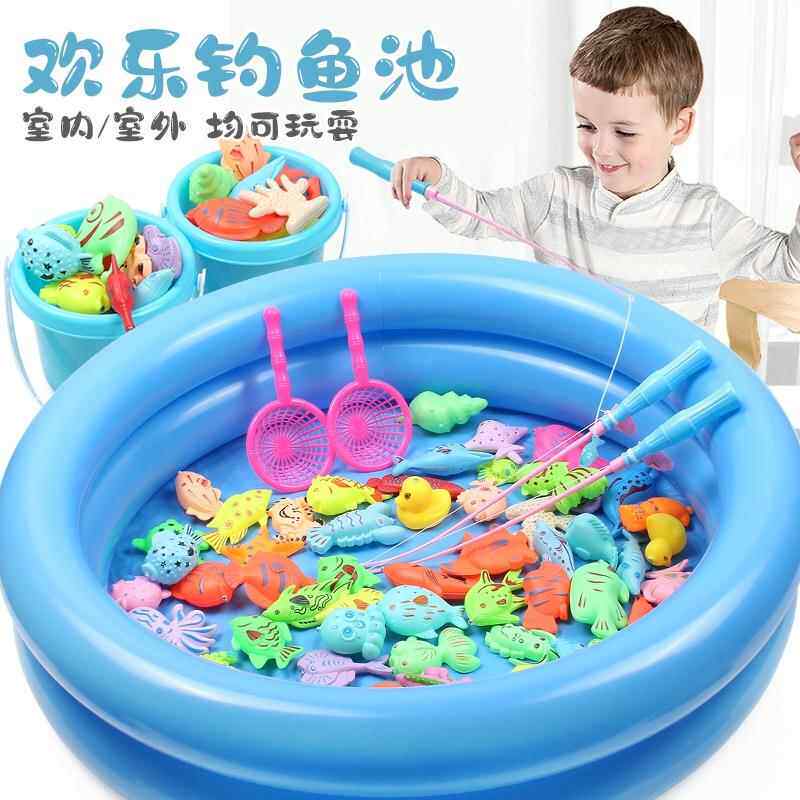 欢乐钓鱼池益智磁性5男女小孩3戏玩水4岁6打气室内外鱼竿圆桶玩具