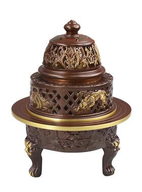 宏达全黄铜四神兽熏香炉浮雕八宝三足炉玄关装饰品铜器摆件