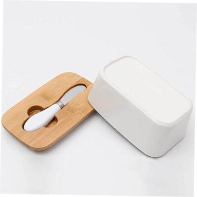 Butter Box Sealing With Wood Lid Knife Food Dish Ceramic