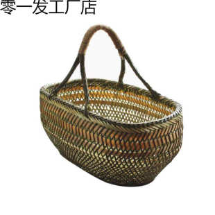 竹编制品手工竹篮子家用手提菜篮野餐篮子鸡蛋篮水果收纳农家竹筐