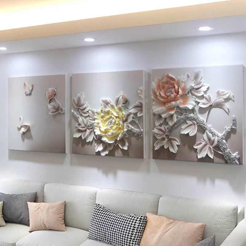 xKW立体浮雕装饰画乔迁新居轻奢三联画沙发3d凹凸画卧室客厅高挡