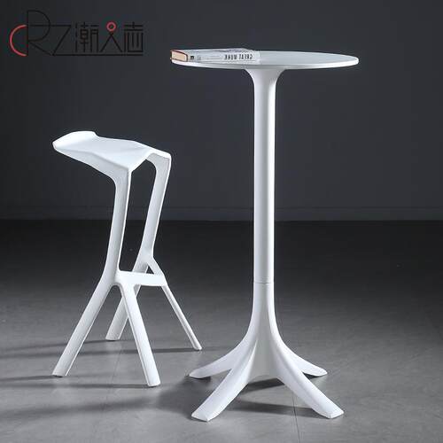 新款直销ins现代简约圆形高脚吧台桌北欧风白色酒吧桌咖啡桌奶茶