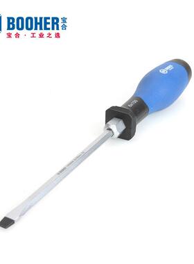Booher宝合工具双色柄六角加力穿心一字螺丝批6x100~8x250mm