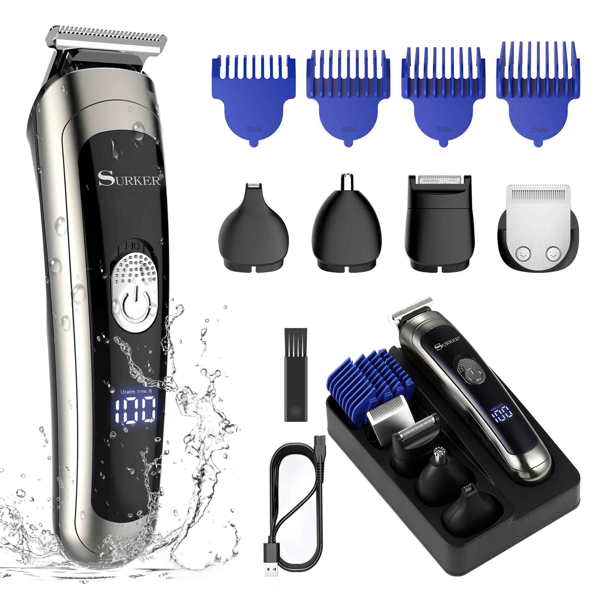 新款多功能理发器五合一液晶数显雕刻剪水洗剃须鼻毛修剪理容套装