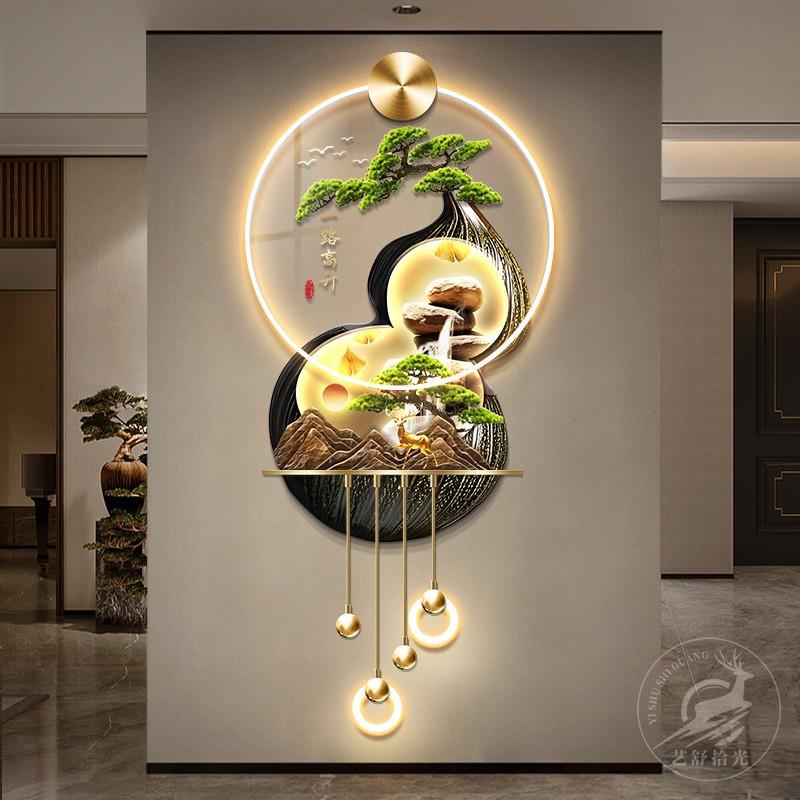 新中式入户玄关装饰画轻奢led灯走廊过道挂画高级氛围灯葫芦壁画