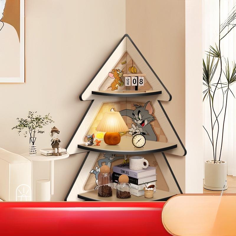 奶油风客厅角落三角落置物架猫和老鼠床头F987JSS9转柜地感地拐角