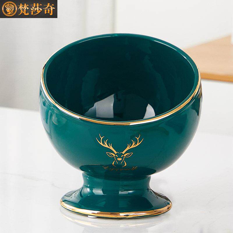 桌面垃圾桶轻奢风创意桌上茶几陶瓷垃圾碗网红客厅欧式迷你收纳桶
