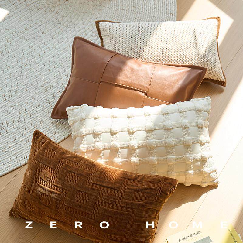 中古轻法式腰枕橘黄色高级感抱枕套客厅沙发样板间轻奢皮革腰靠垫