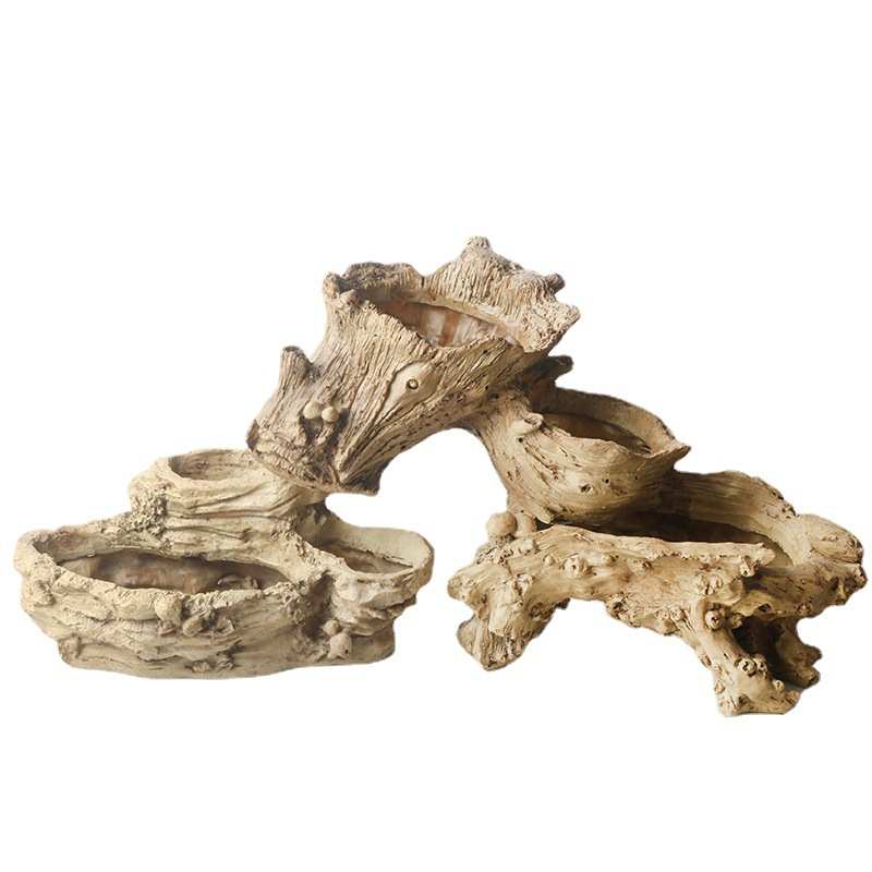 大号仿老树根木头复古多肉花盆原生态树桩树头拼盘多孔枯木种菜盆