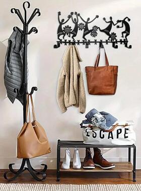 铁艺铁制工艺品1 件黑色壁挂式钥匙扣 - 6 个挂钩