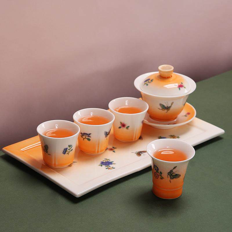 便携式旅行茶具套装一壶四杯户外车载泡茶壶陶瓷茶盘盖碗可定