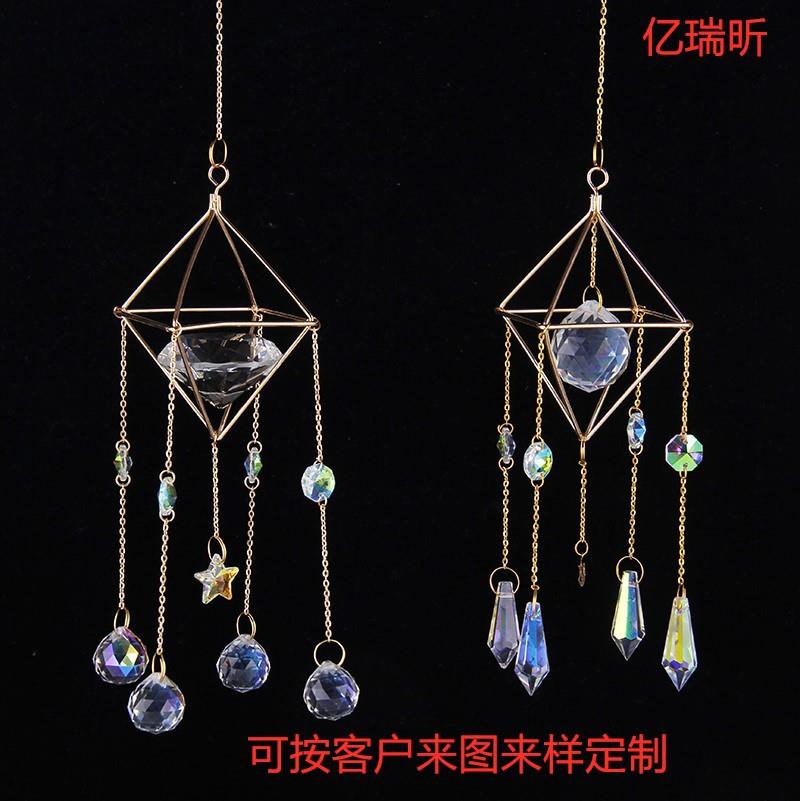 5#跨境亚马逊园艺工艺品空气水晶风铃挂链AB彩灯饰球吊坠水晶挂件
