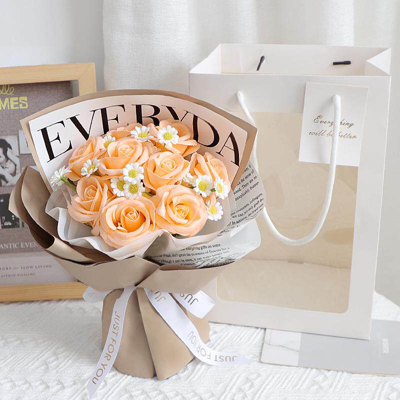 直销新款教师节花束成品礼物干花玫瑰花香皂花花束礼盒装肥皂花成