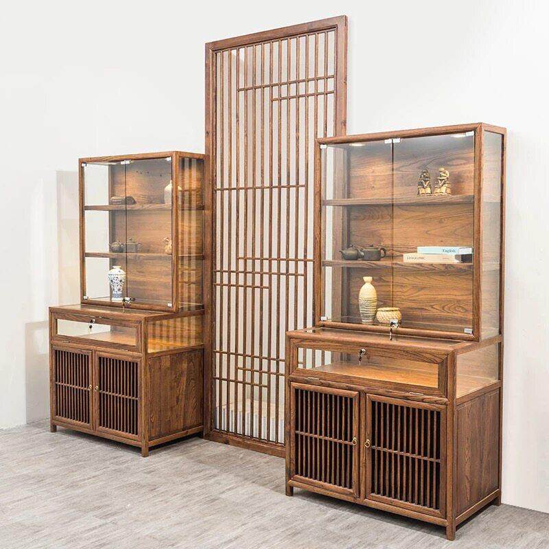 新中式榆木博古架实木珠宝展示柜玻璃柜客厅收纳置物架可定制