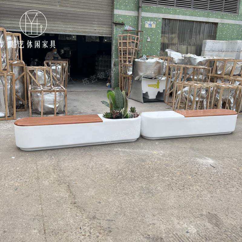 玻璃钢长凳创意防腐木花盆坐凳户外公园商场售楼部休息区多人座椅