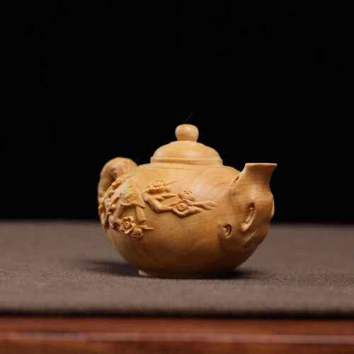 壶把雕刻小实木手把黄杨木文玩木质摆件梅花件把壶小叶工艺品