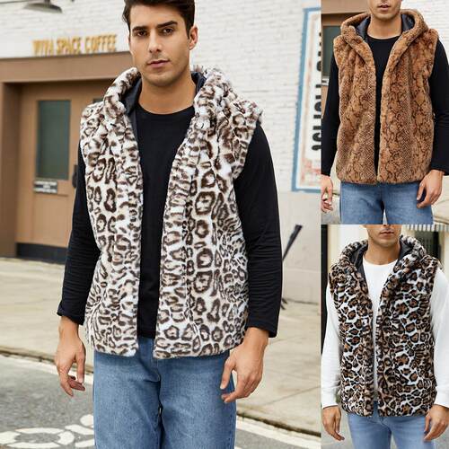 Men's imitation jacket, hooded vest, faux fur
