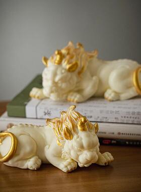 新中式招财彩金貔貅摆件一对客厅玄关办公室柜台装饰开 业乔迁礼