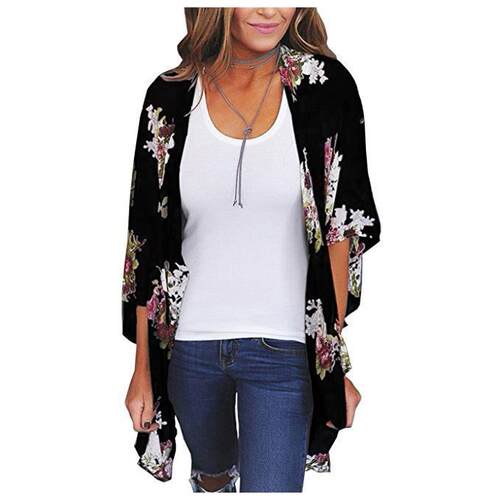 Women'S Casual Fashion Floral Print Jacket, Irregular Hem