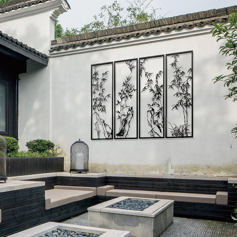 新中式立体竹叶画壁挂墙面装饰挂件禅意餐厅别墅室内室外金属壁饰图片
