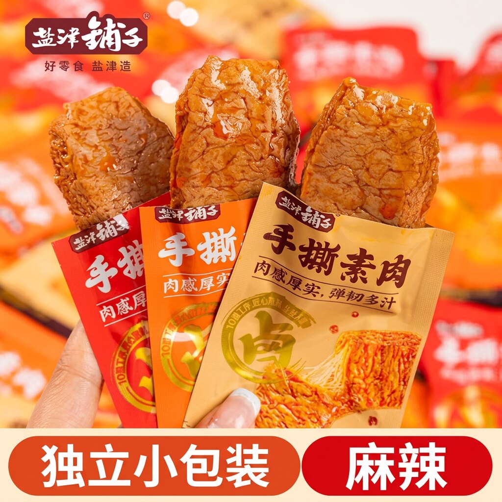 盐津铺子手撕素肉麻辣豆干豆制品独立小包装大豆素牛肉解馋小零食
