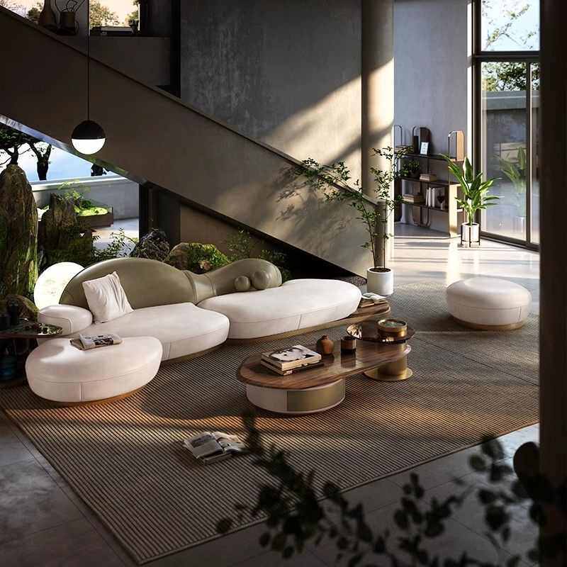 欧风弧形式沙发艺长条布奢华别墅皮大平层高端北异形客厅艺意全套