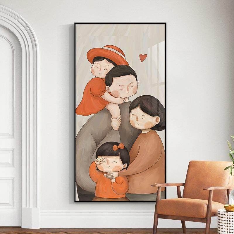 入户玄关装饰画挂一家四口简约现代竖FCF版客厅墙人壁画馨卡通温