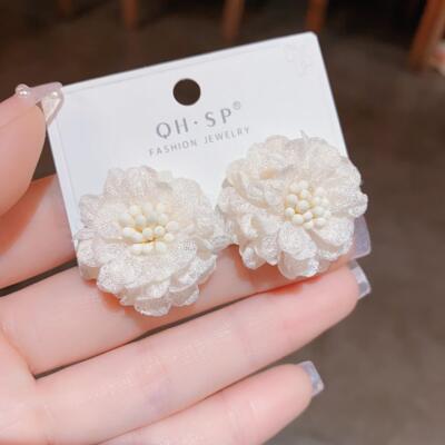 个性银针布艺花朵耳钉温柔耳钉