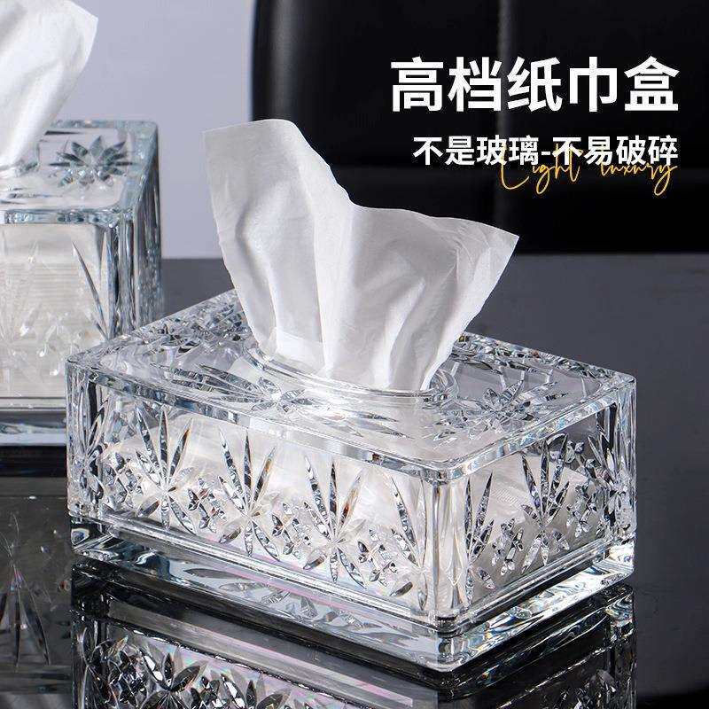 北欧风纸巾盒家用客厅轻奢长方形透明亚克力纸抽盒简约茶几收纳盒