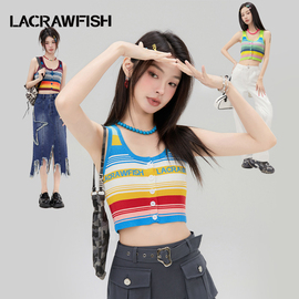 LACRAWFISH甜辣少女复古彩虹撞色条纹提花夏日多巴胺吊带小背心女