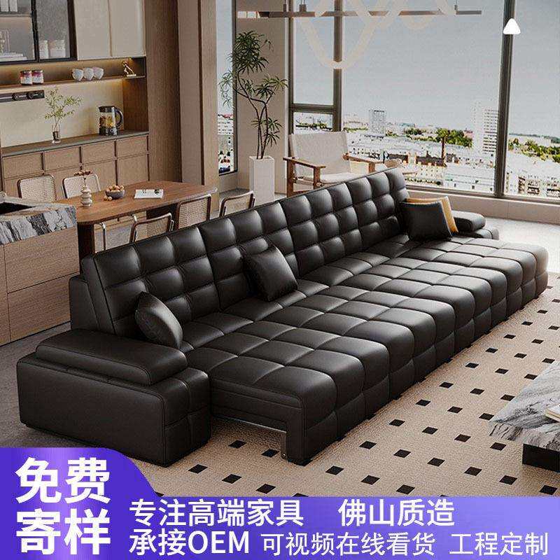 真皮沙发三人位劳伦斯电动沙发床多功能智能伸缩意式极简轻奢客厅