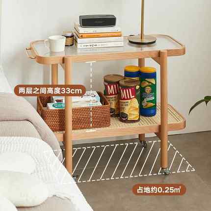 边实木沙发边璃柜可移动小茶几ZTX日式玻小推车藤编置物架阳几台