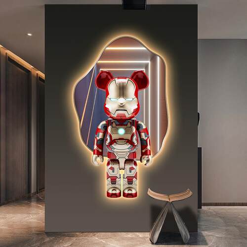 暴力熊玄关装饰画轻奢led灯画客厅背景墙挂画高级感走廊过道壁画
