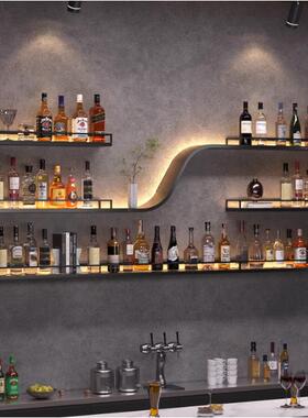 轻铁吧台工壁JQL挂酒架艺术酒柜墙上艺发光酒奢架业风酒吧餐厅置