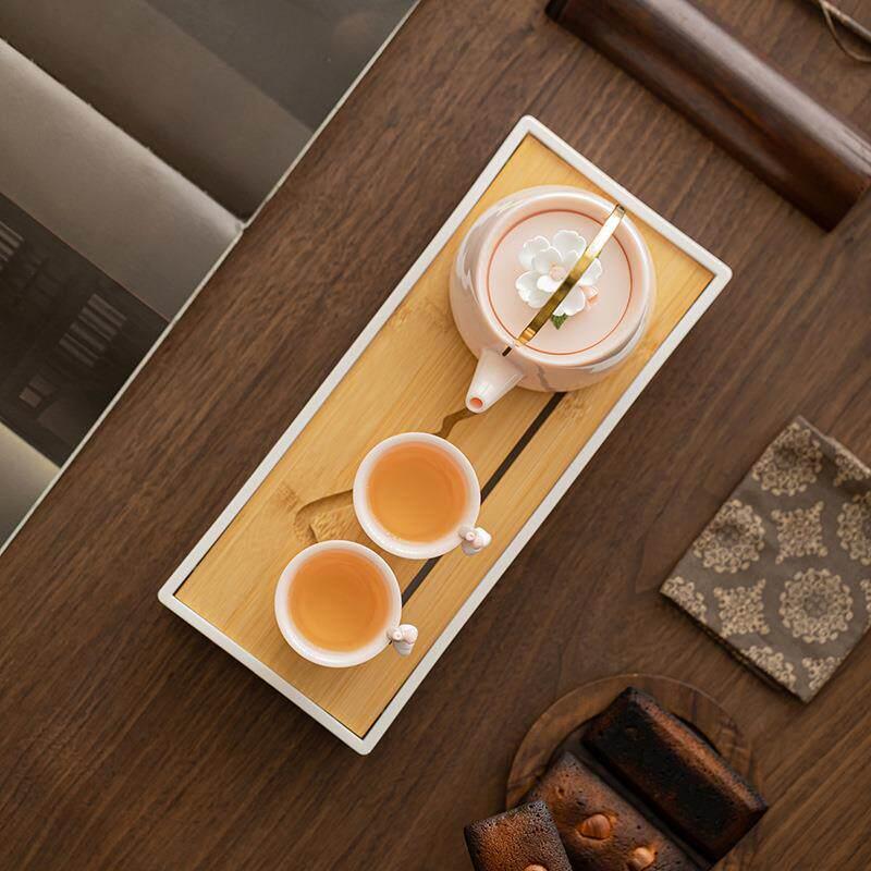 粉色茶具套装家用陶瓷茶壶提梁壶女生喝茶茶杯轻奢手工捏花可爱