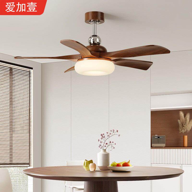 美式复古客厅风扇灯吊灯法式中古奶油风桃木色直叶静音餐厅吊扇灯