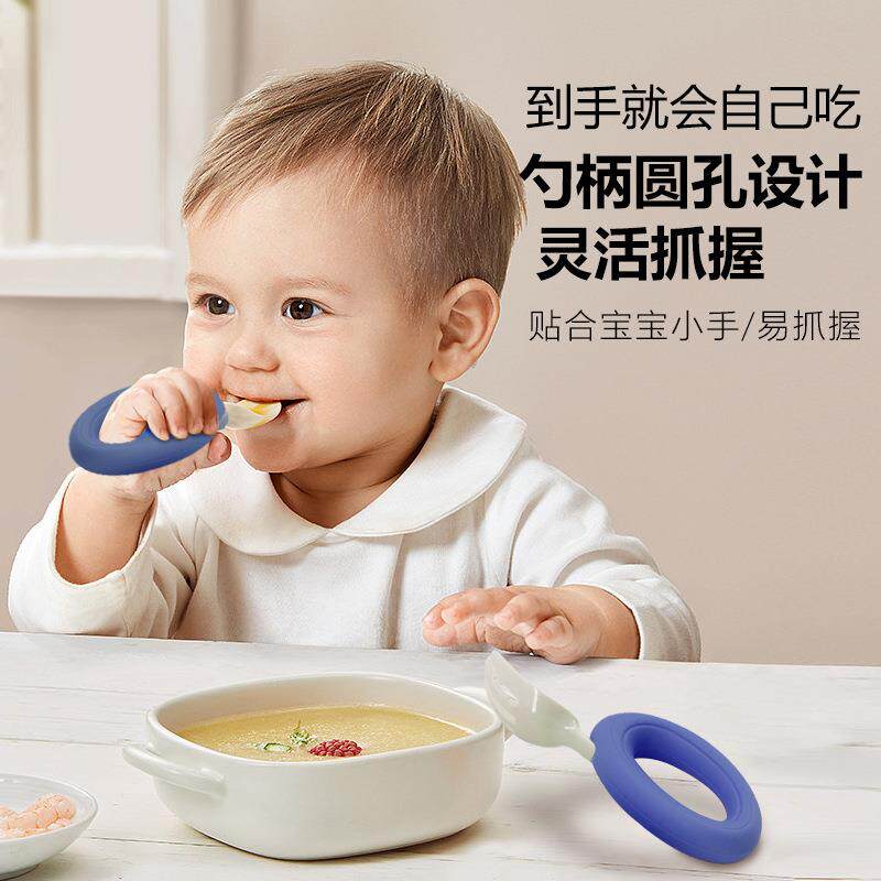 ppsu硅胶叉勺套装316不锈钢婴儿童宝宝短柄勺叉子幼儿园自主进食