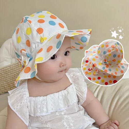 Baby Girl Summer Bucket Hat Dot Bowknot Baby Hats Cute Wide