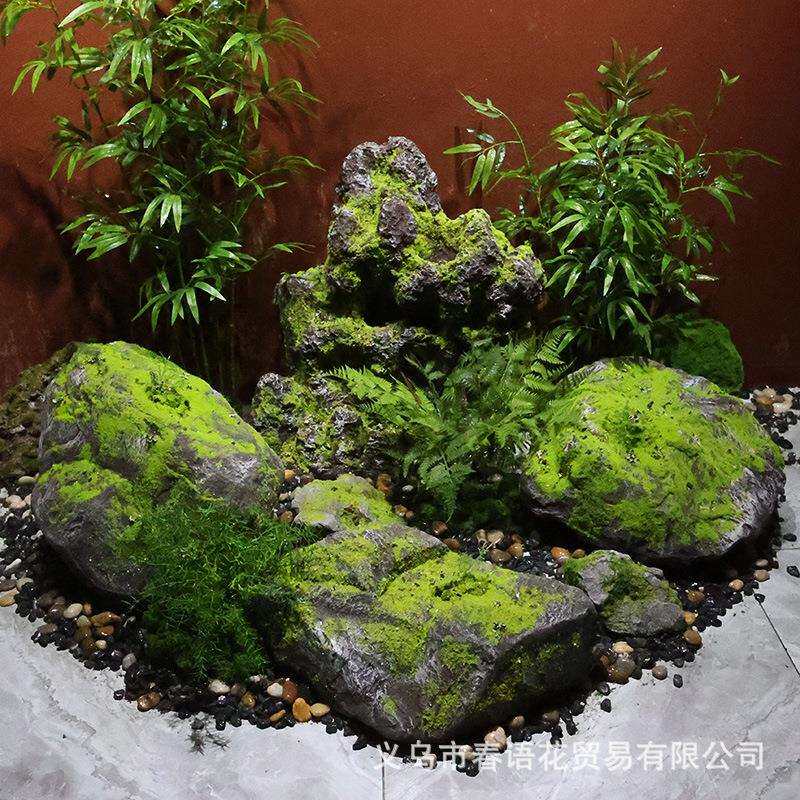 仿真苔藓假石头钢玻璃石头装饰摆件庭院绿植造景道具假山森系景观