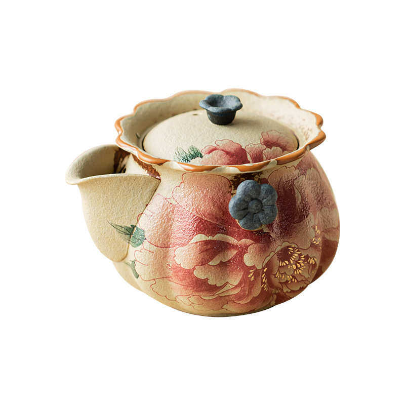 青花火石红手抓壶家用仿古牡丹陶瓷泡茶壶防烫茶壶单壶功夫茶具,餐饮具,茶壶,淘宝优惠券,粉丝福利购,淘宝优惠卷