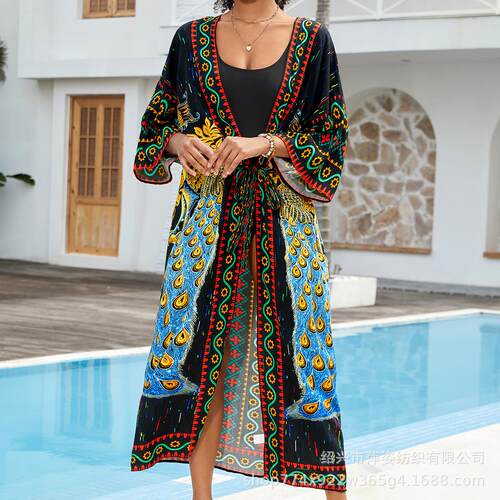 Beach cover shirt, cotton printed cardigan, long cardigan,