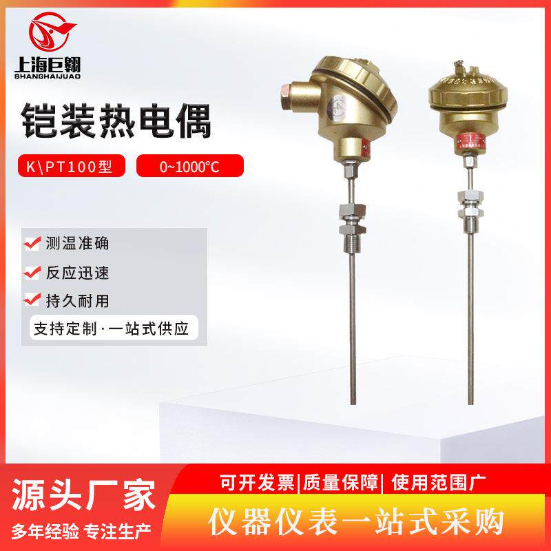 K型铠装热电偶WRNK-222 工业用插入式热电偶快速测温感温线热电偶