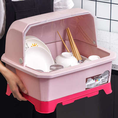 塑料居家带盖大号收纳碗柜厨房防尘透明密封碗筷柜拼色抽屉式沥水