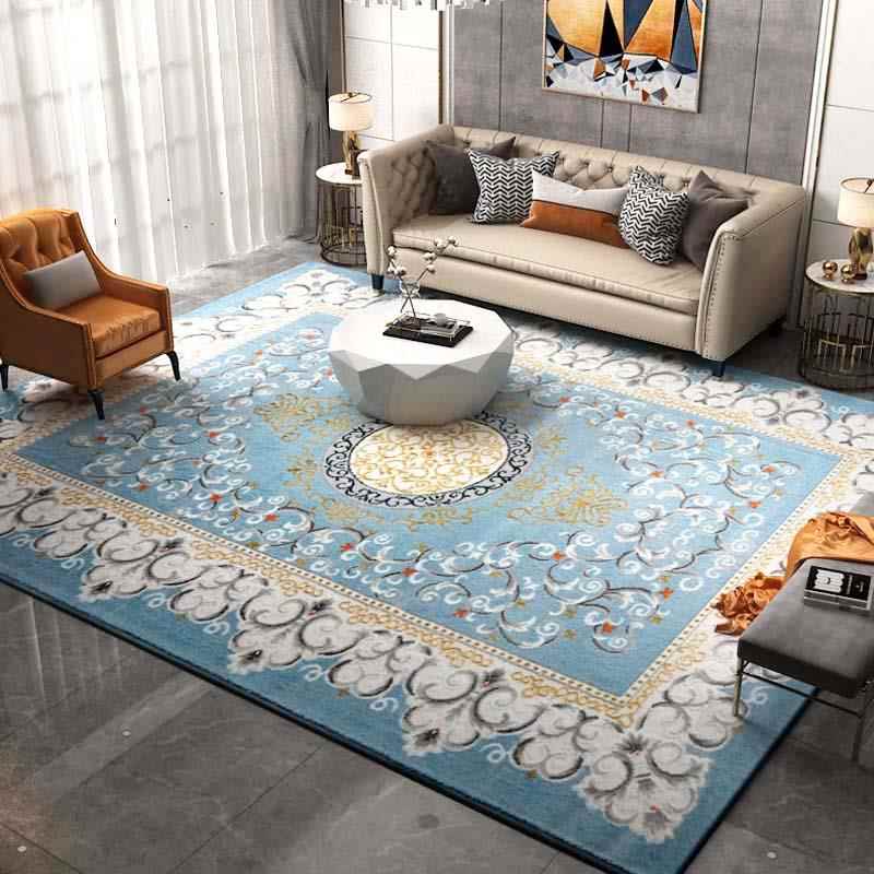 高档蓝欧毯式丙纶地毯厅美式轻奢色沙发茶几家用主卧短毛免客洗易