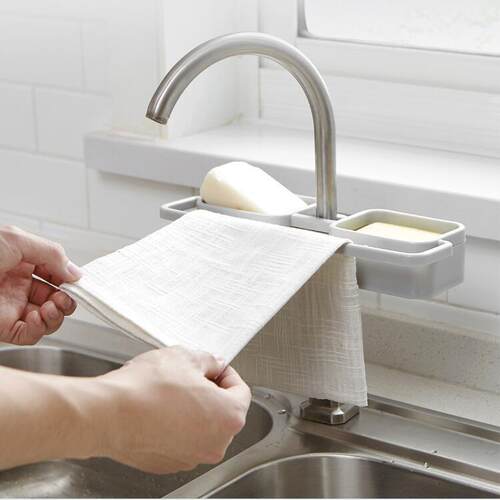 Creative Kitchen Drain Rack with Snap-on Faucet Holder, Sink