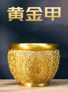 小铜记全铜黄金甲铜缸装饰摆饰黄铜米缸办公室客厅聚宝缸开 业礼