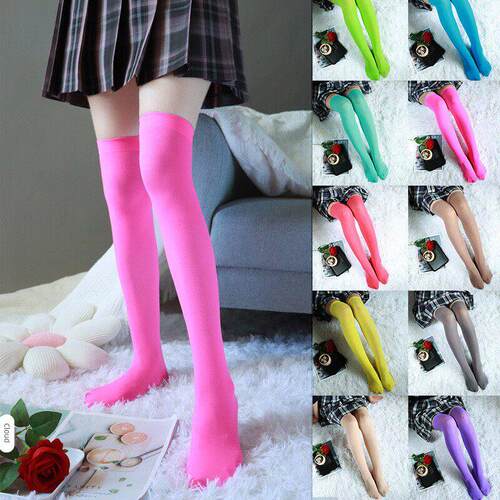 Sexy Black White Solid Color Long Socks Women Over The Knee