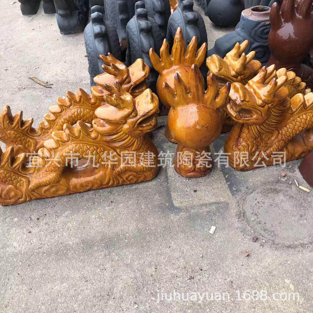 烧结陶土屋面瓦屋檐配件瓦顶瓦脊脊双龙戏珠建材瓦当龙纹砖块琉璃