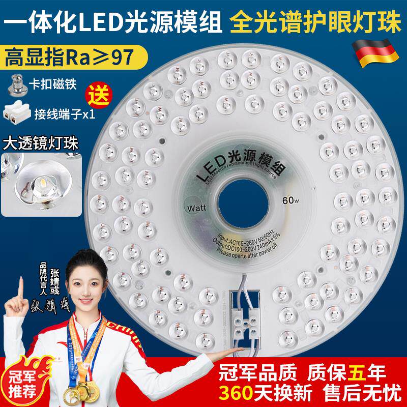 德国LED吸顶灯芯替换灯条管客厅卧室改造灯板全光谱护眼节能灯泡